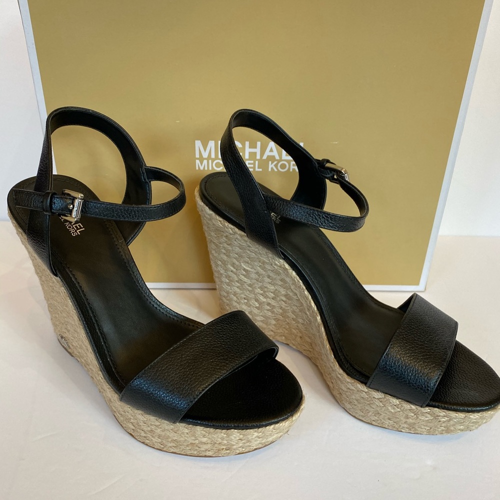 MICHAEL KORS JILL WEDGE LEATHER SANDAL SIZE:8.5 - Picture 2 of 12